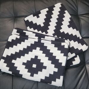2 Ikea LAPPLJUNGRUTA Cushion cover 16" x 24 " White & Black GEOMETRIC design.New